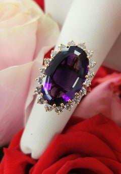 Vintage 10ct Amethyst & 1.80 Carats Diamond Statement Ring in 18K Gold