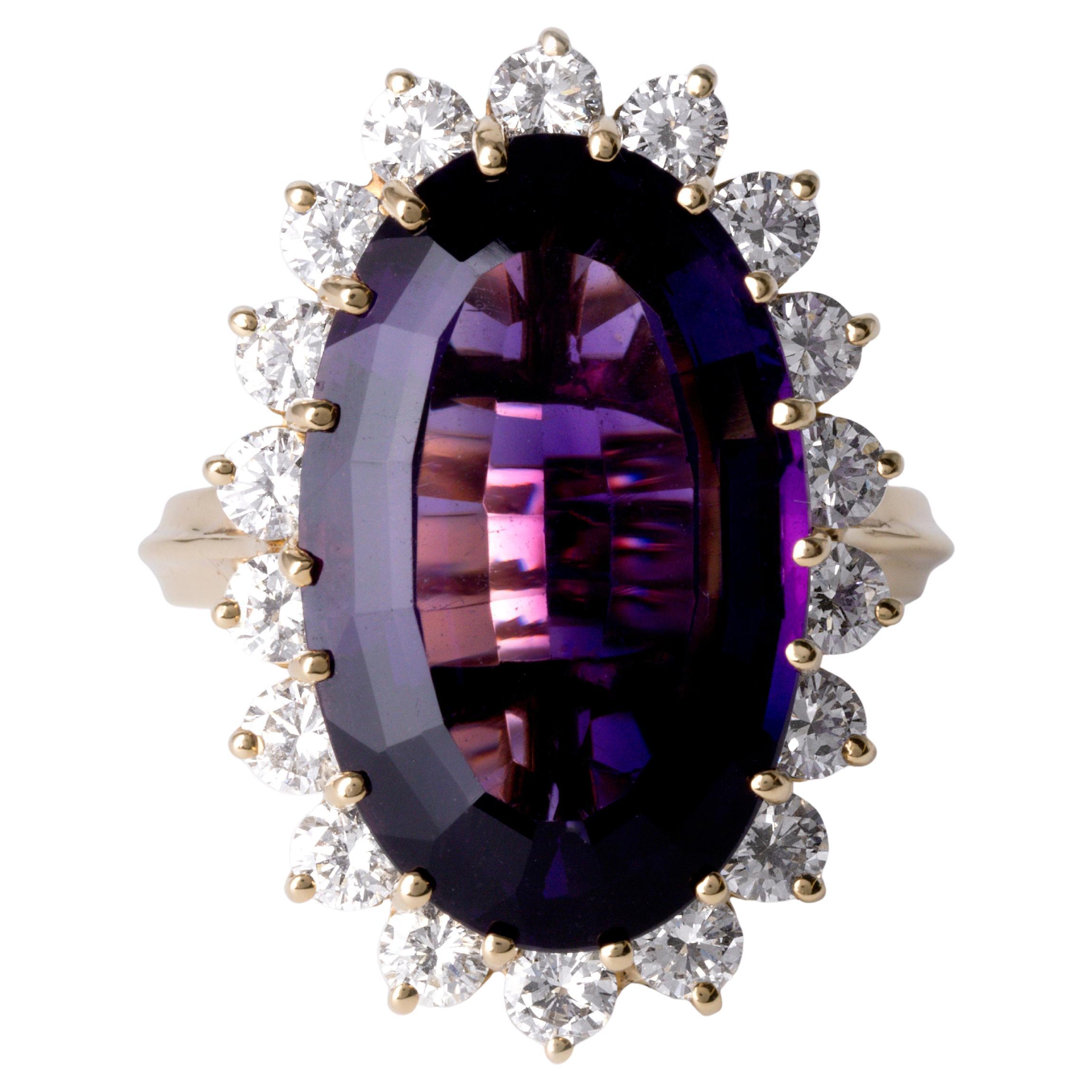 Vintage 10ct Amethyst & 1.80 Carats Diamond Statement Ring in 18K Gold