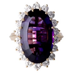 Vintage 10ct Amethyst & 1.80 Carats Diamond Statement Ring in 18K Gold