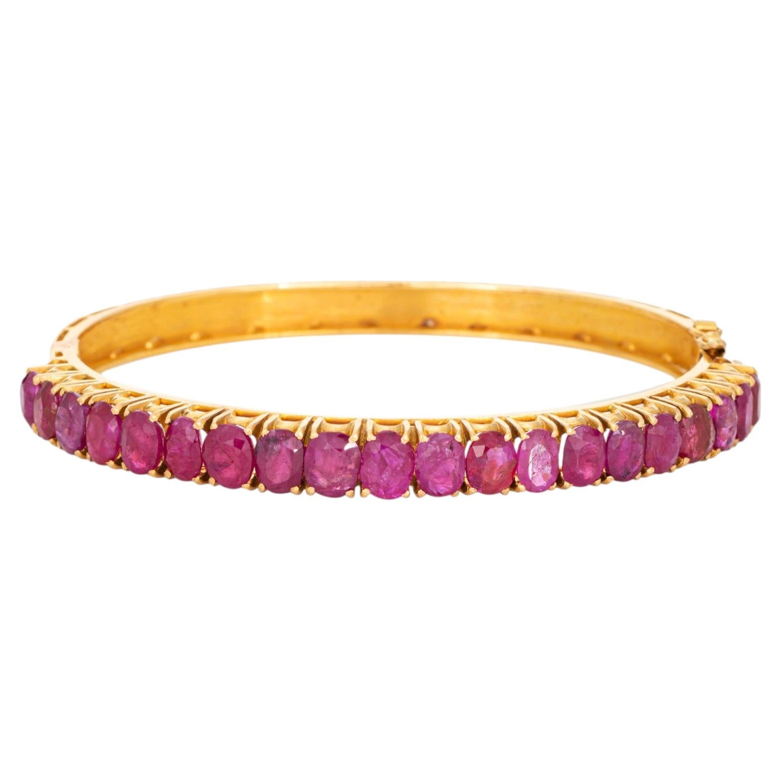 Vintage 10ct Ruby Bangle Bracelet 18k Yellow Gold High Karat Estate Fine Jewelry