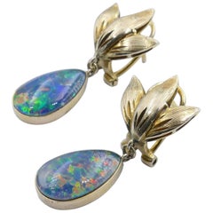 Vintage 10 Carat Yellow Gold Opal Earrings