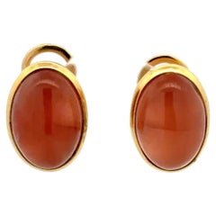 Vintage 10ctw Oval Rhodochrosit Gold Französisch Clip-Ohrringe, 18K Gold