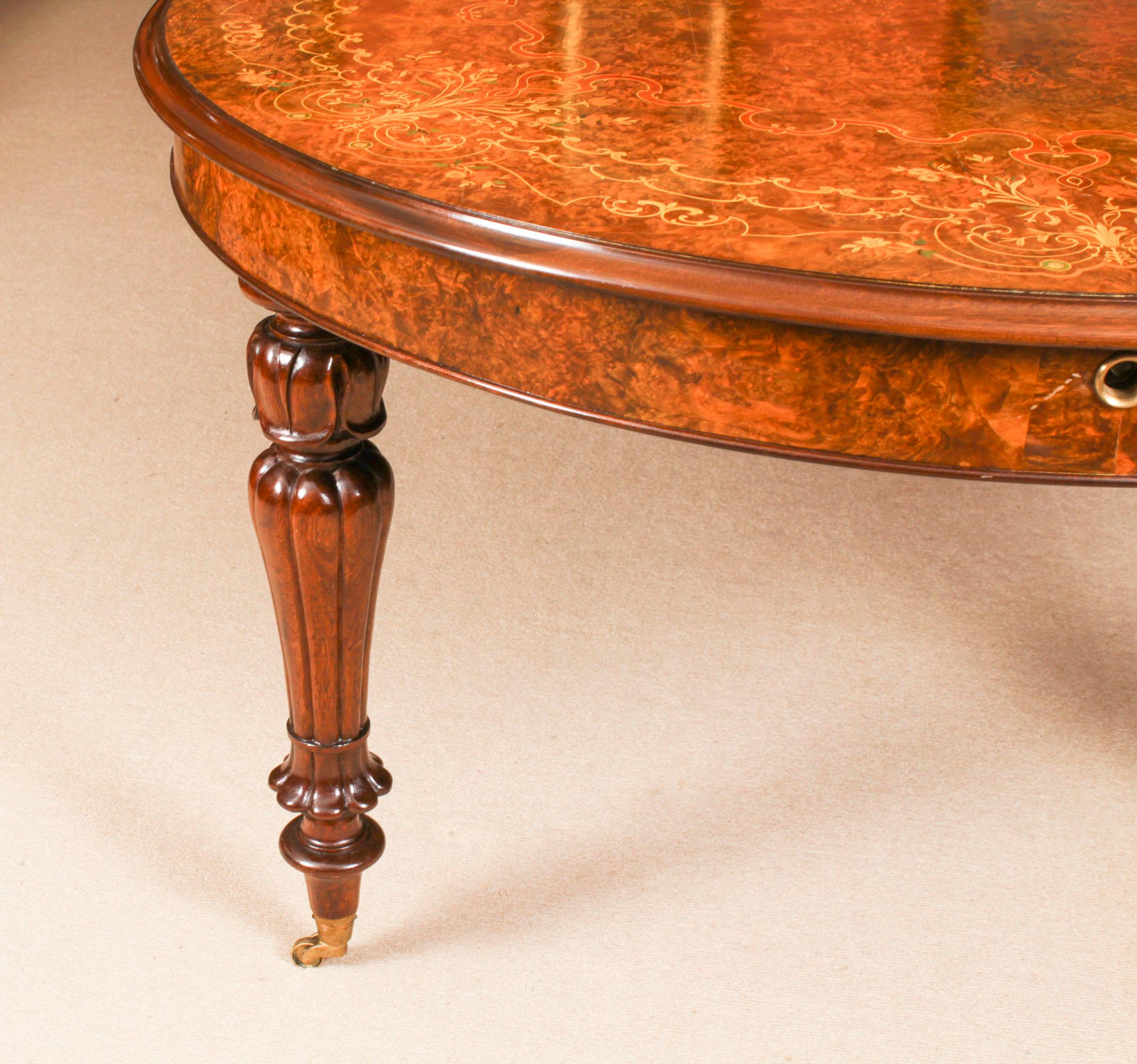 Vintage 10ft Marquetry Burr Walnut Dining Table 20th Century 7
