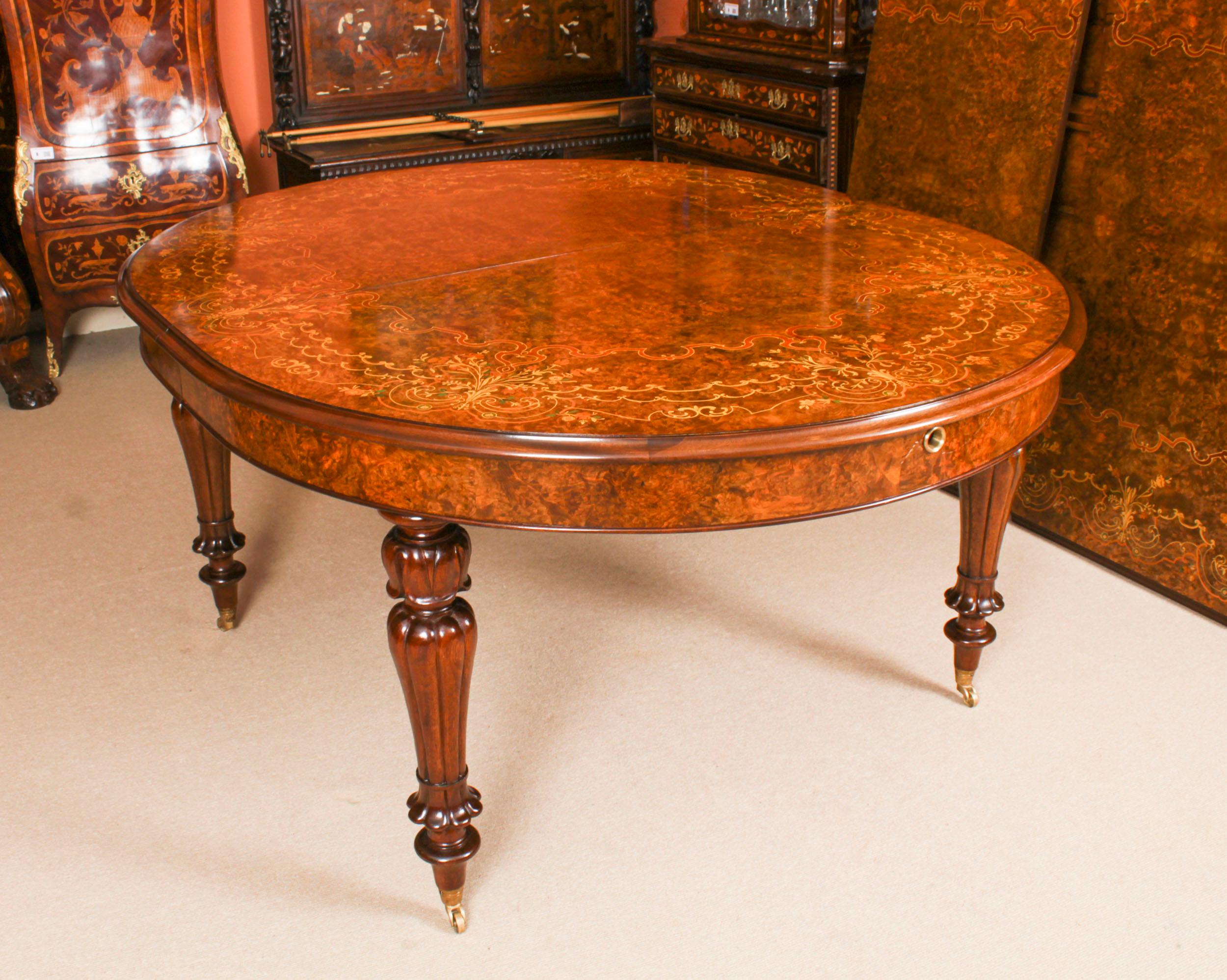 Vintage 10ft Marquetry Burr Walnut Dining Table 20th Century 10