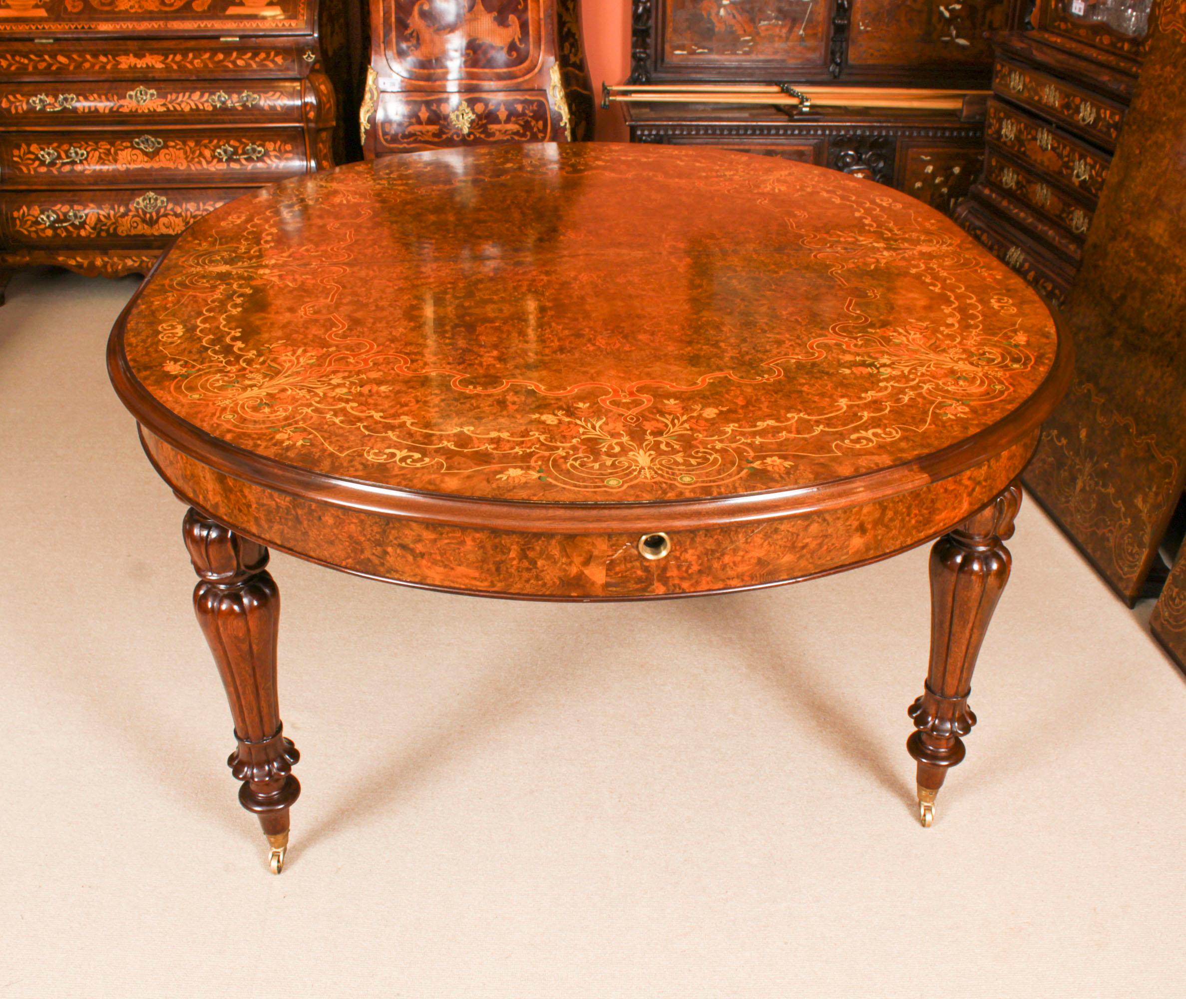 Vintage 10ft Marquetry Burr Walnut Dining Table 20th Century 11