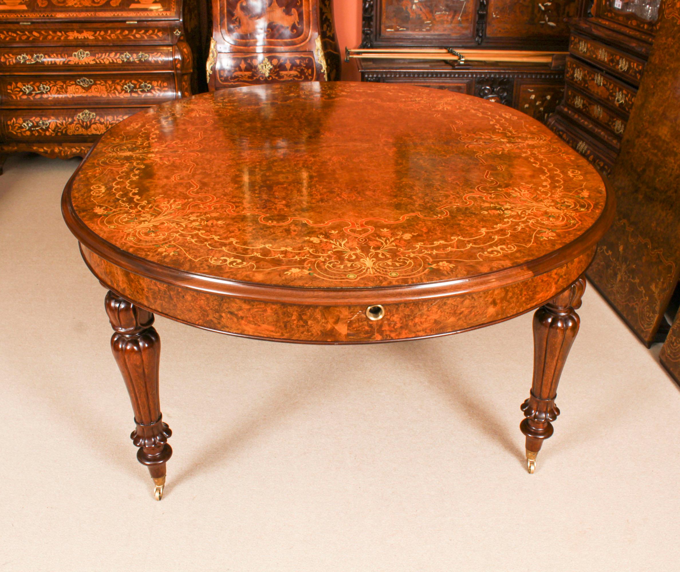 Vintage 10ft Marquetry Burr Walnut Dining Table 20th Century For Sale 11