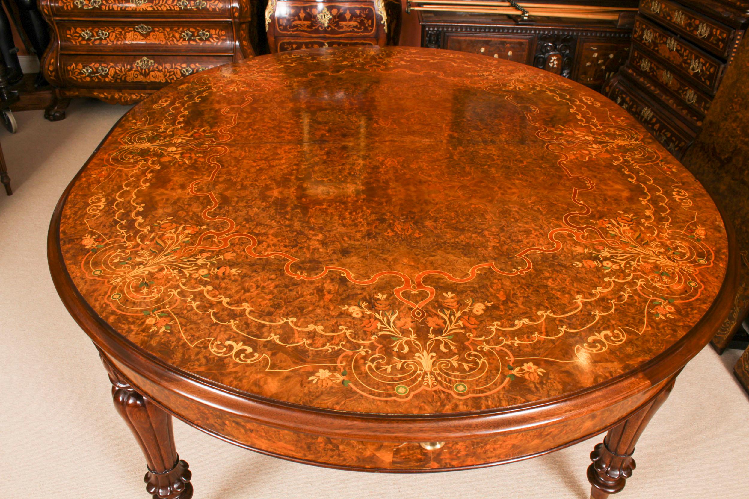 Vintage 10ft Marquetry Burr Walnut Dining Table 20th Century For Sale 12