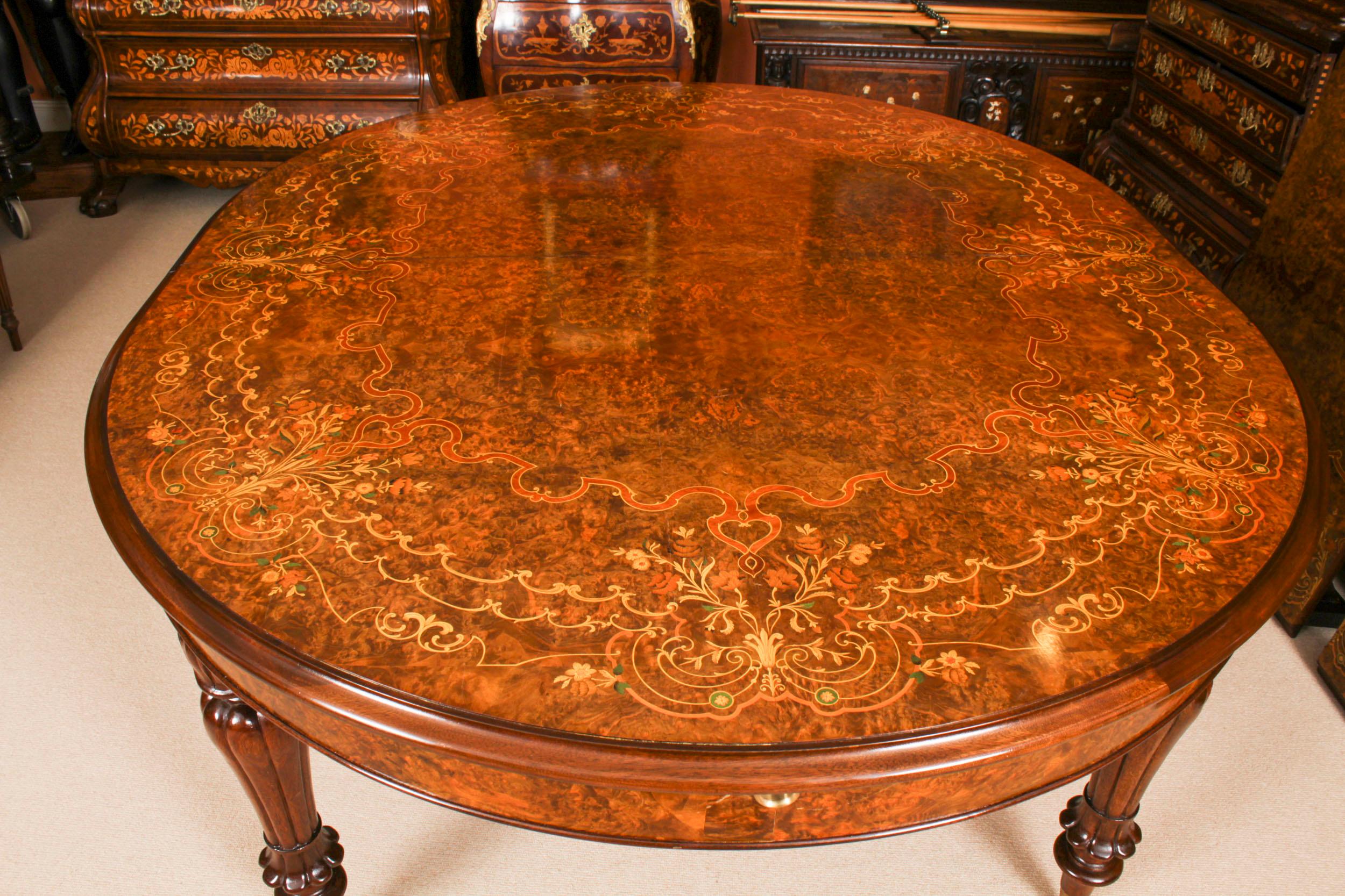 Vintage 10ft Marquetry Burr Walnut Dining Table 20th Century 12