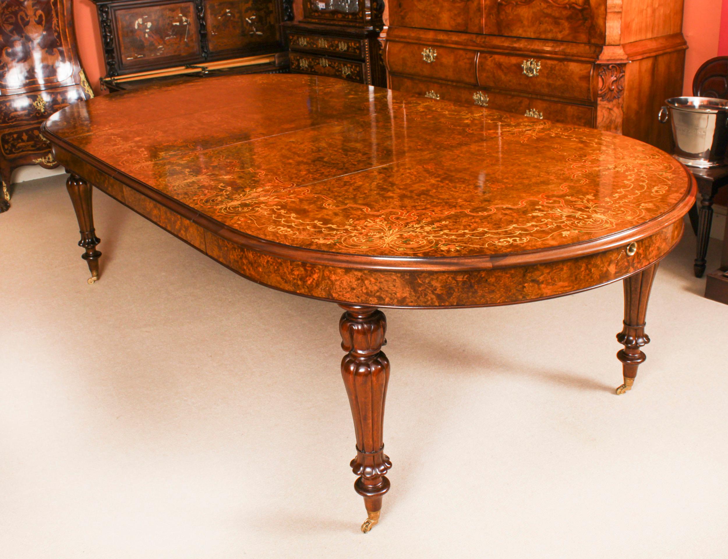 Vintage 10ft Marquetry Burr Walnut Dining Table 20th Century 15