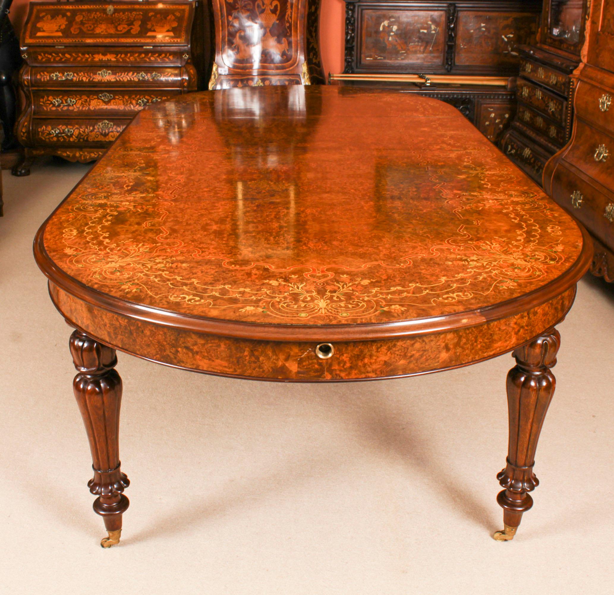 Vintage 10ft Marquetry Burr Walnut Dining Table 20th Century 1