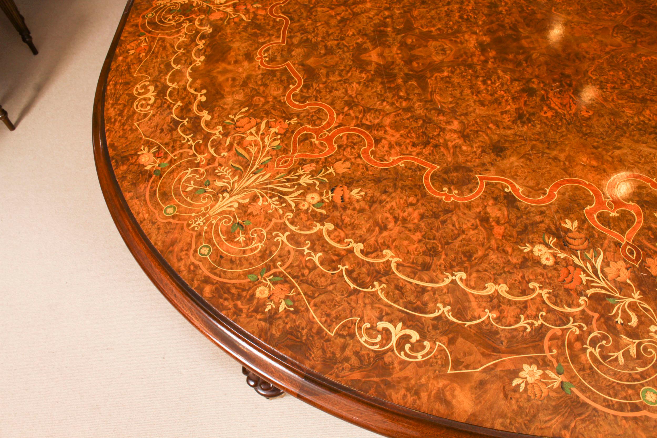 Vintage 10ft Marquetry Burr Walnut Dining Table 20th Century 4