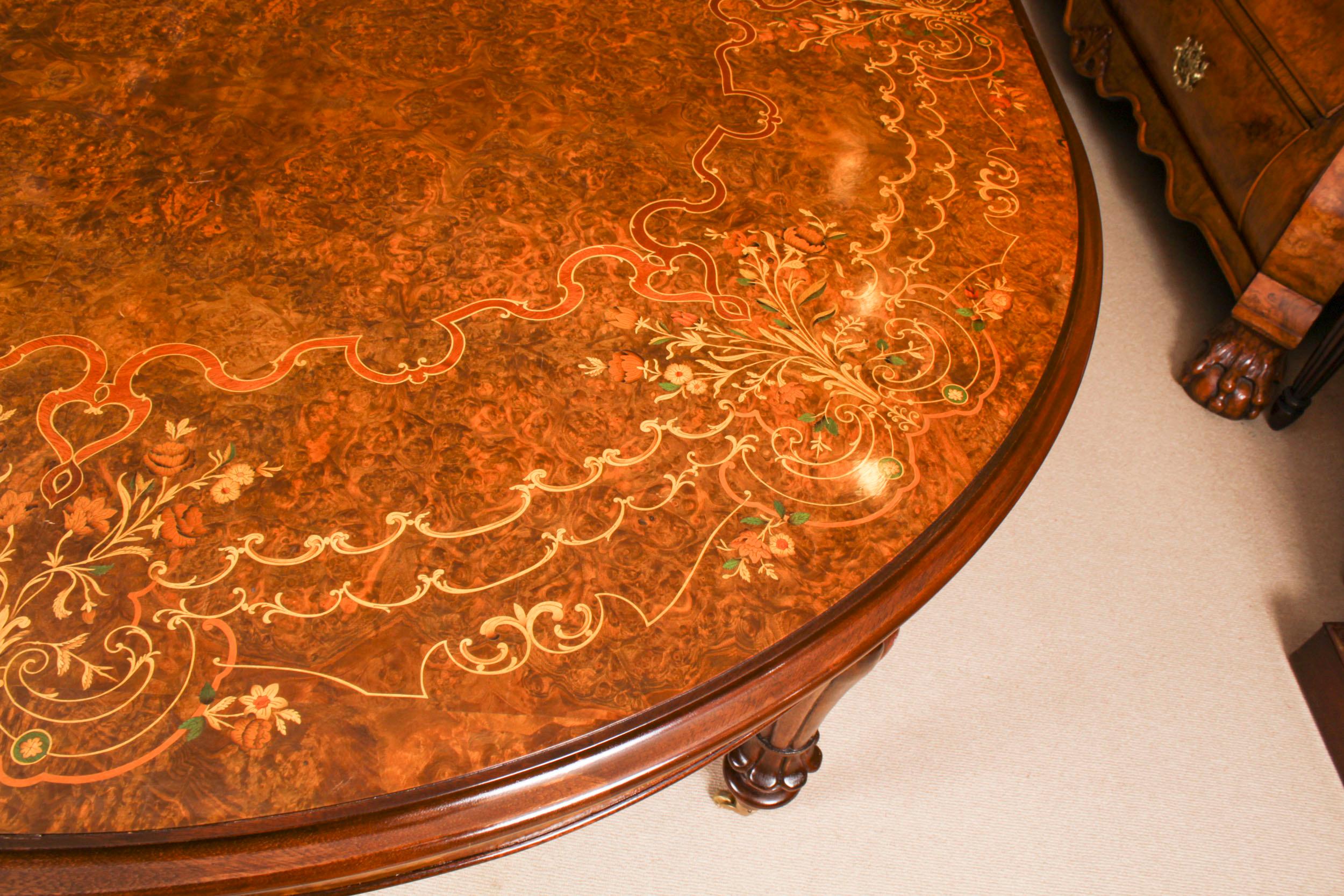 Vintage 10ft Marquetry Burr Walnut Dining Table 20th Century 5