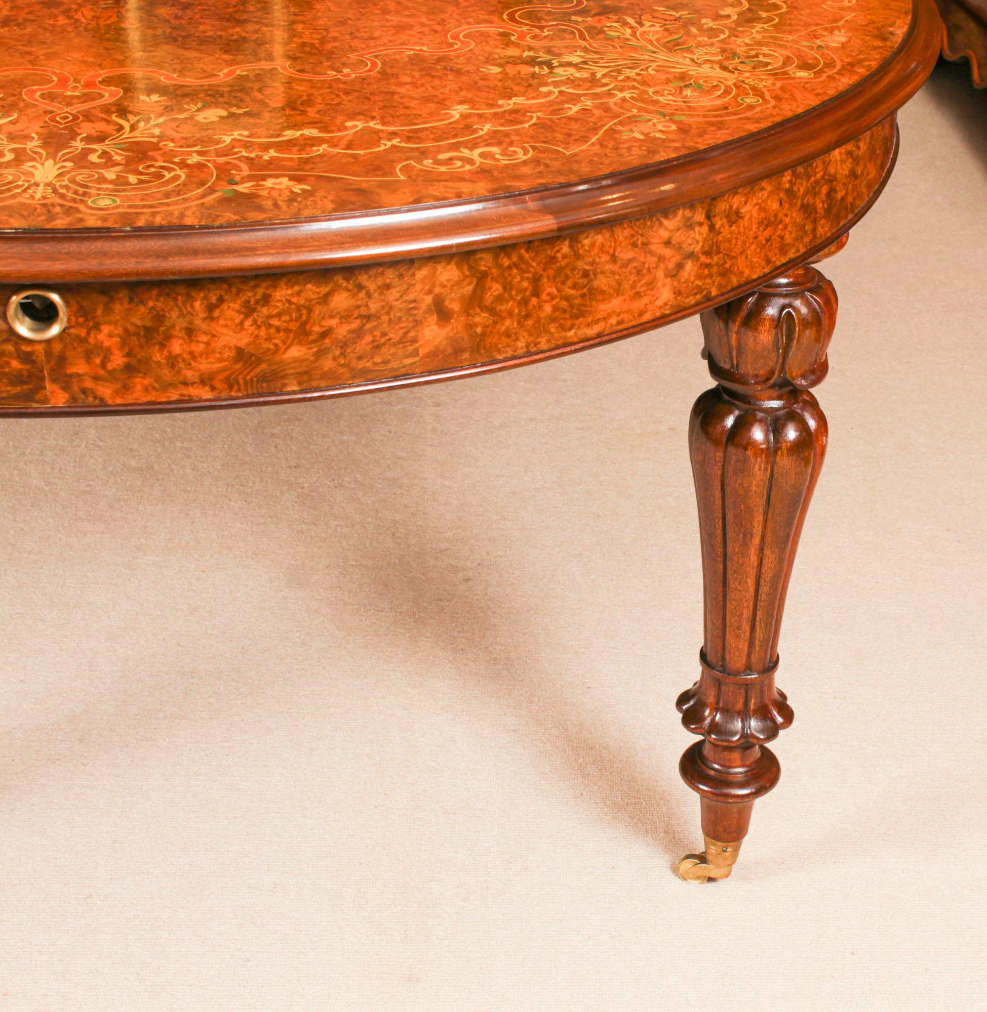 Vintage 10ft Marquetry Burr Walnut Dining Table 20th Century 6
