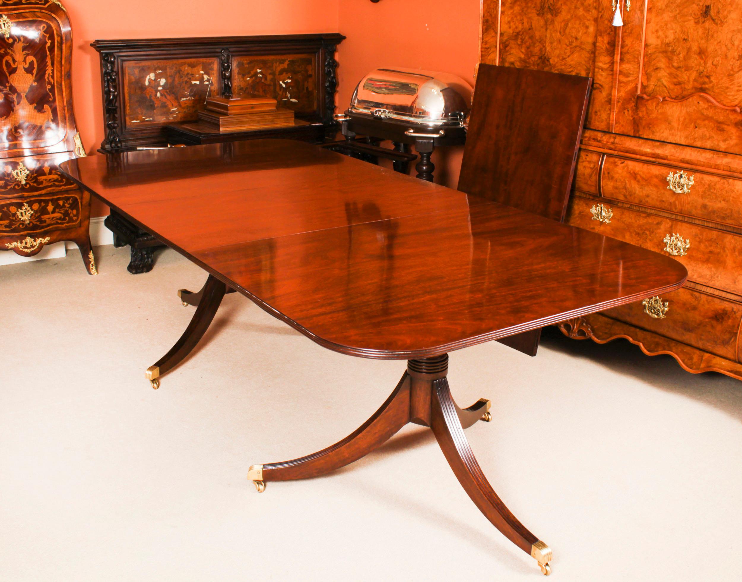 Vintage 10ft Regency Revival Mahogany Twin Pillar Dining Table 20th C 1