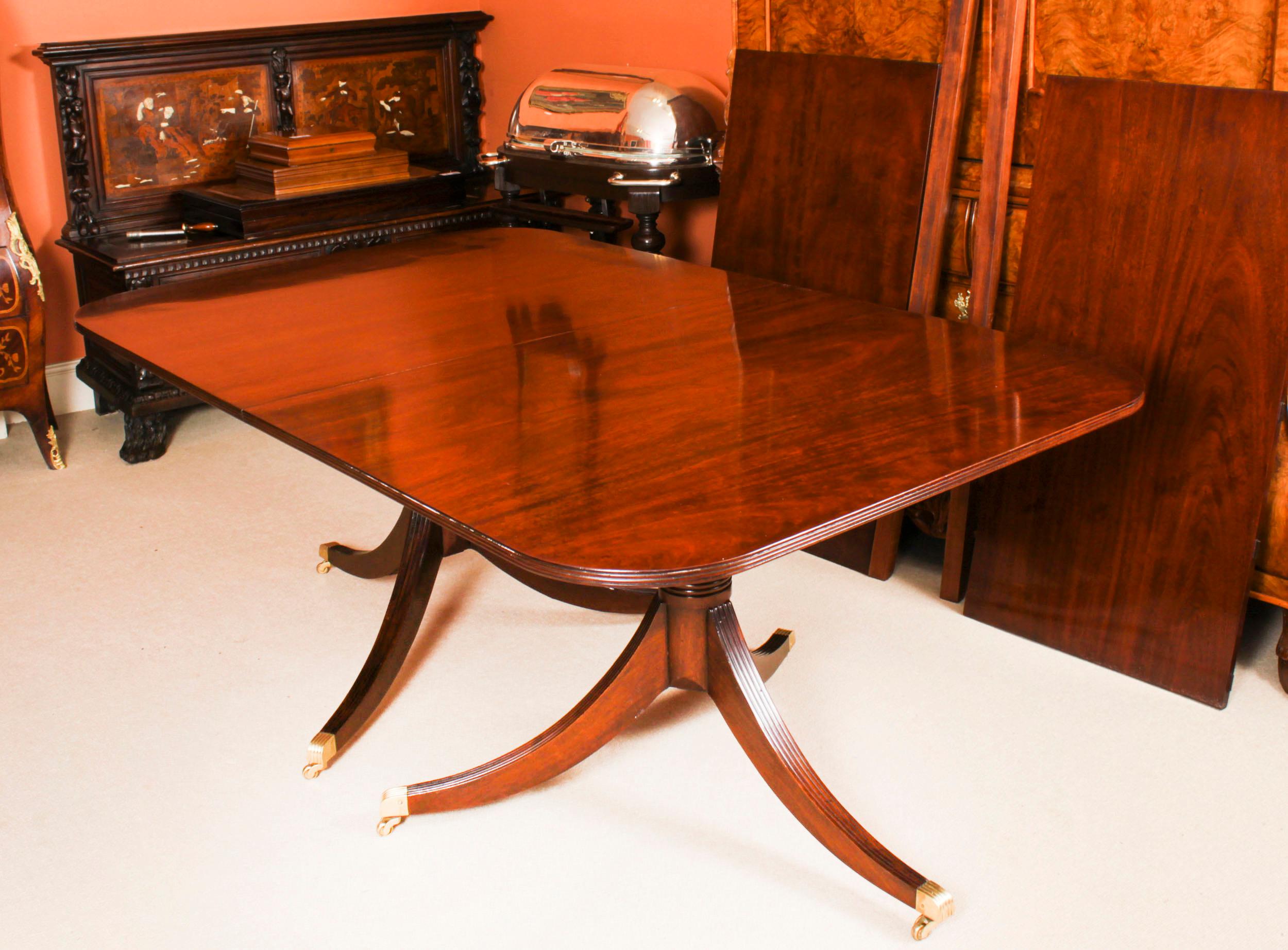 Vintage 10ft Regency Revival Mahogany Twin Pillar Dining Table 20th C 2