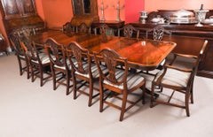 Vintage 10ft6" Twin Pillar Mahogany DiningTable & 12ShieldbackChairs 20thCentury