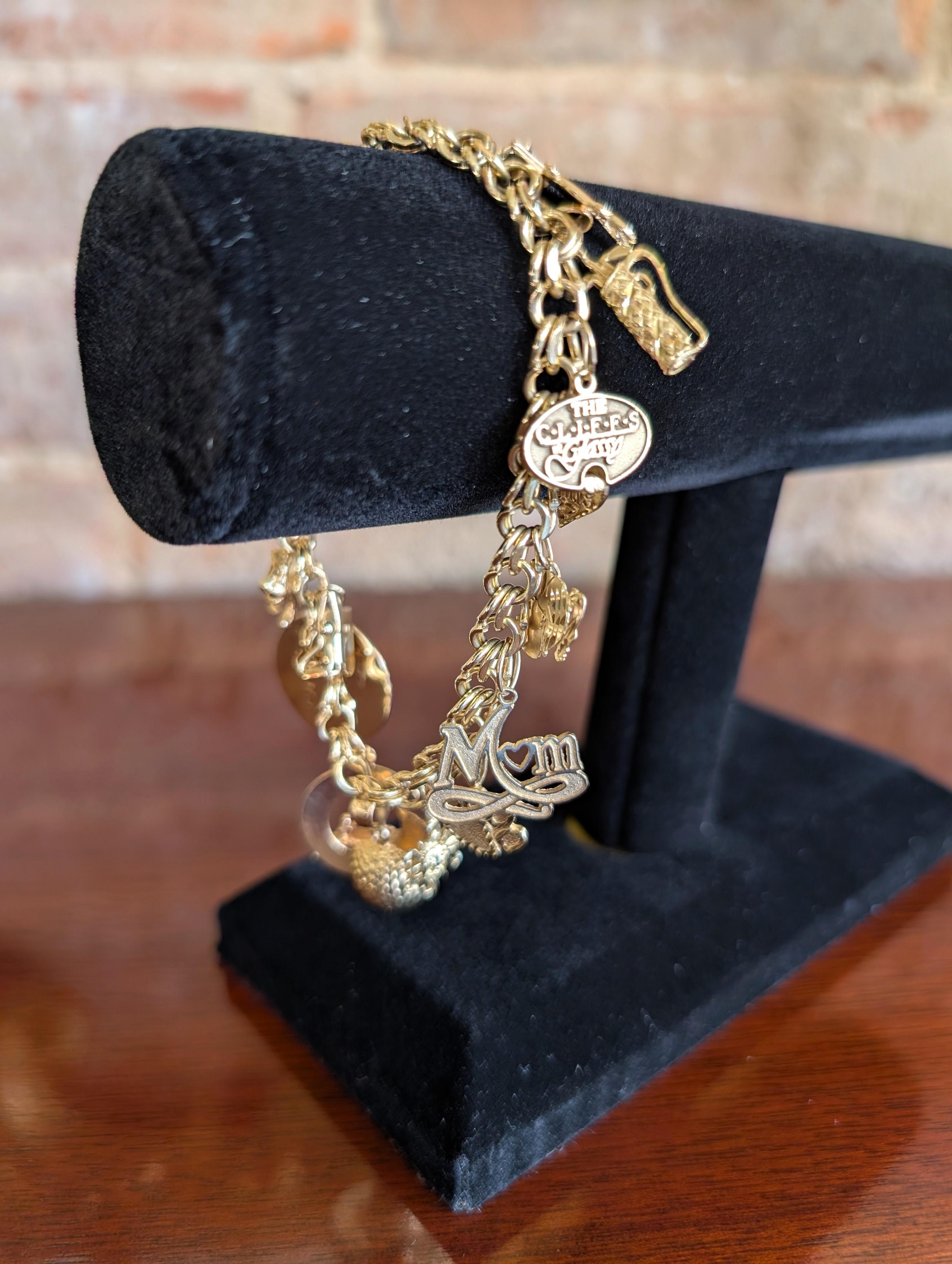 Vintage 10k Kettenarmband aus massivem Gelbgold mit 14k Charms aus Gelbgold mit feinem Schmuck, Golf im Angebot 5