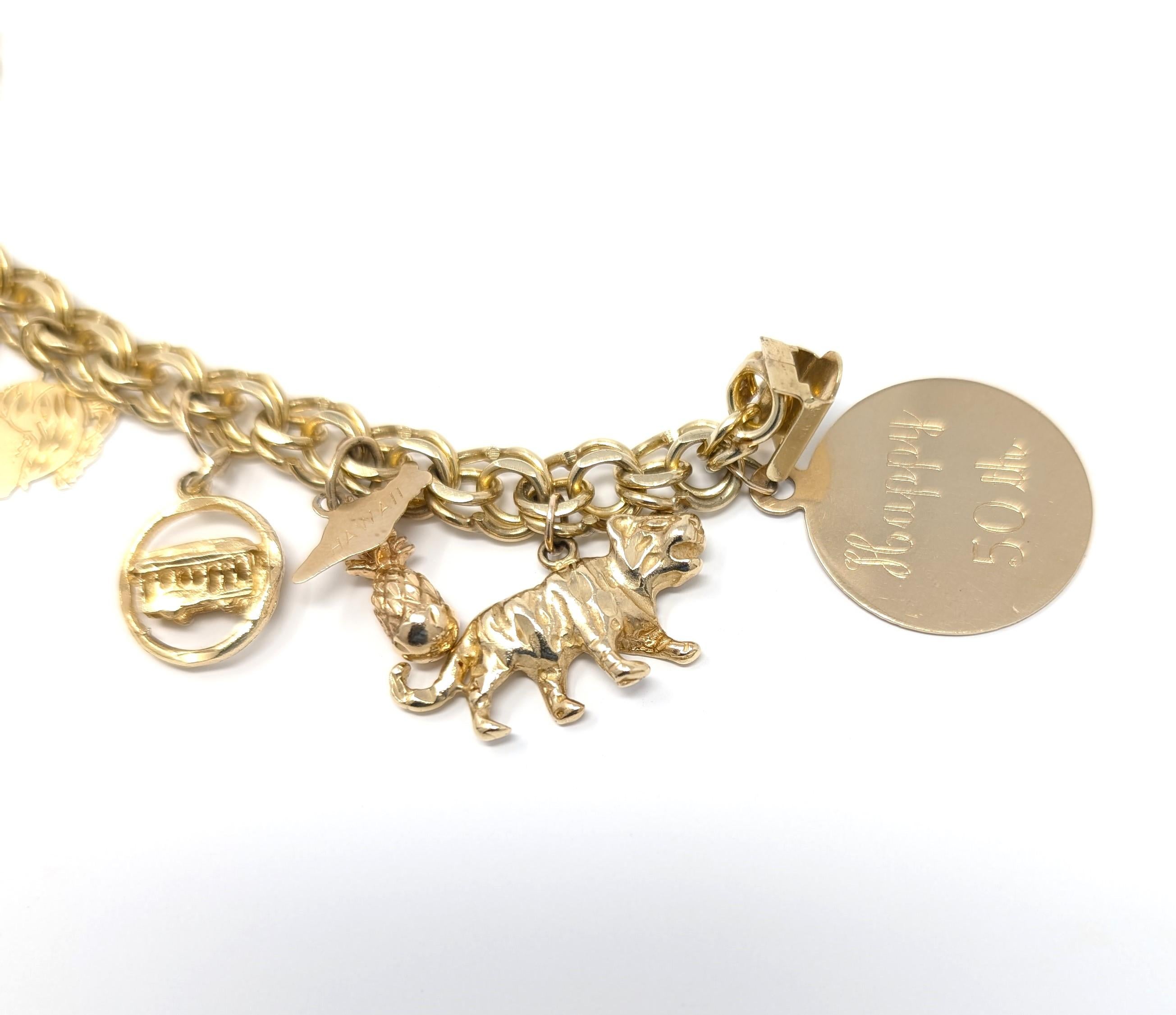 Vintage 10k Kettenarmband aus massivem Gelbgold mit 14k Charms aus Gelbgold mit feinem Schmuck, Golf im Angebot 7