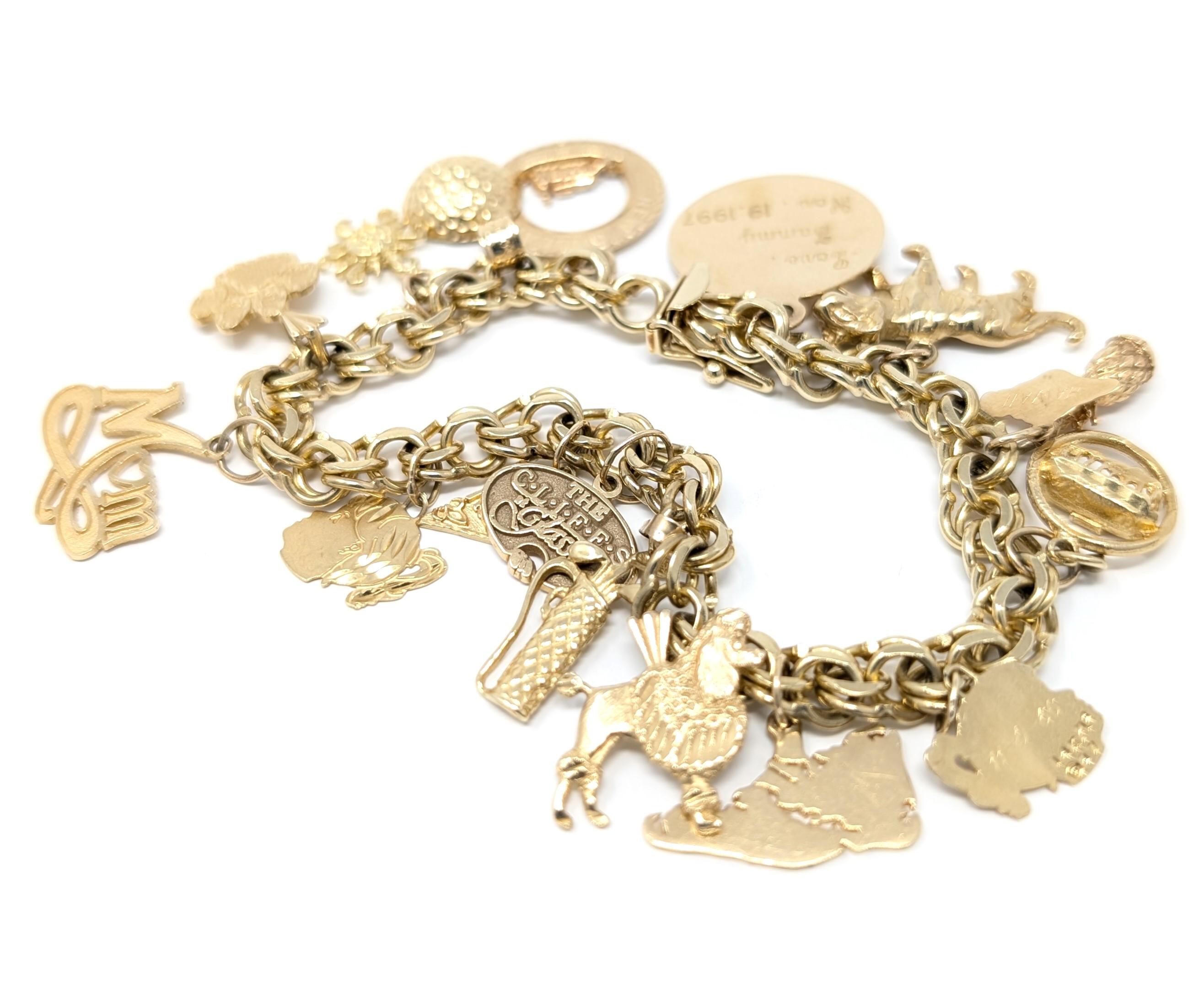 Vintage 10k Kettenarmband aus massivem Gelbgold mit 14k Charms aus Gelbgold mit feinem Schmuck, Golf (Moderne) im Angebot