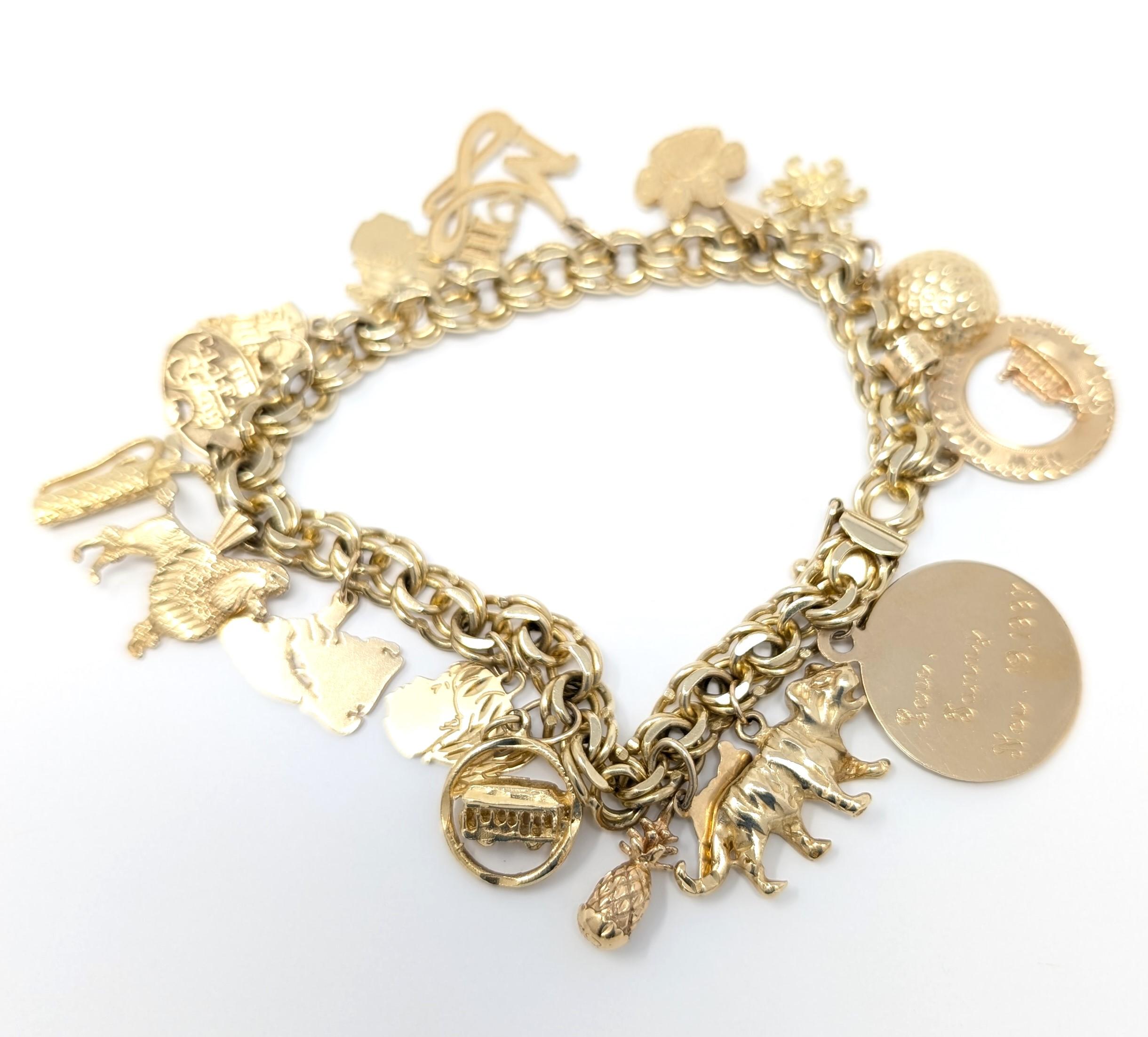 Vintage 10k Kettenarmband aus massivem Gelbgold mit 14k Charms aus Gelbgold mit feinem Schmuck, Golf im Zustand „Gut“ im Angebot in Greer, SC