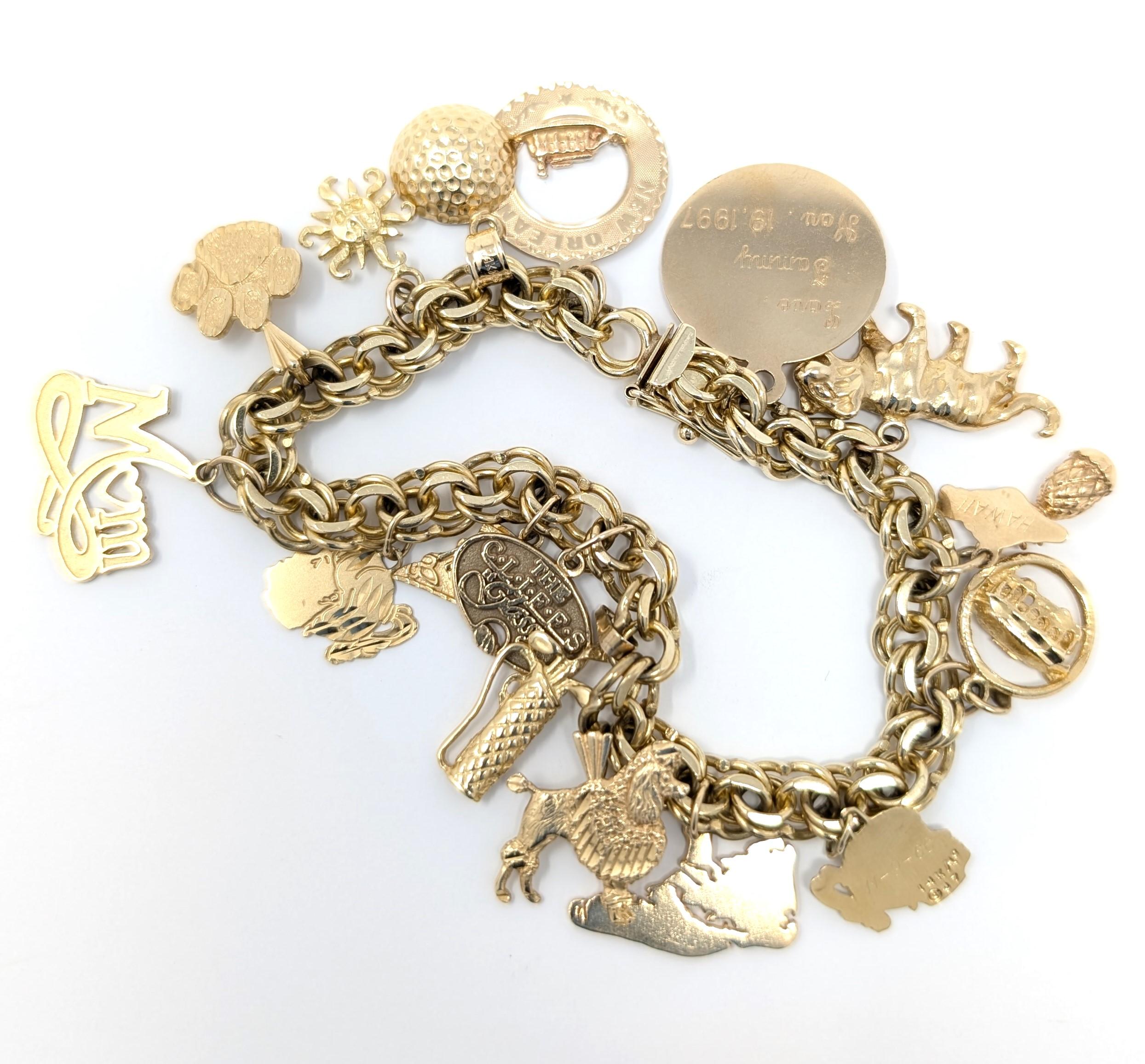 Vintage 10k Kettenarmband aus massivem Gelbgold mit 14k Charms aus Gelbgold mit feinem Schmuck, Golf für Damen oder Herren im Angebot