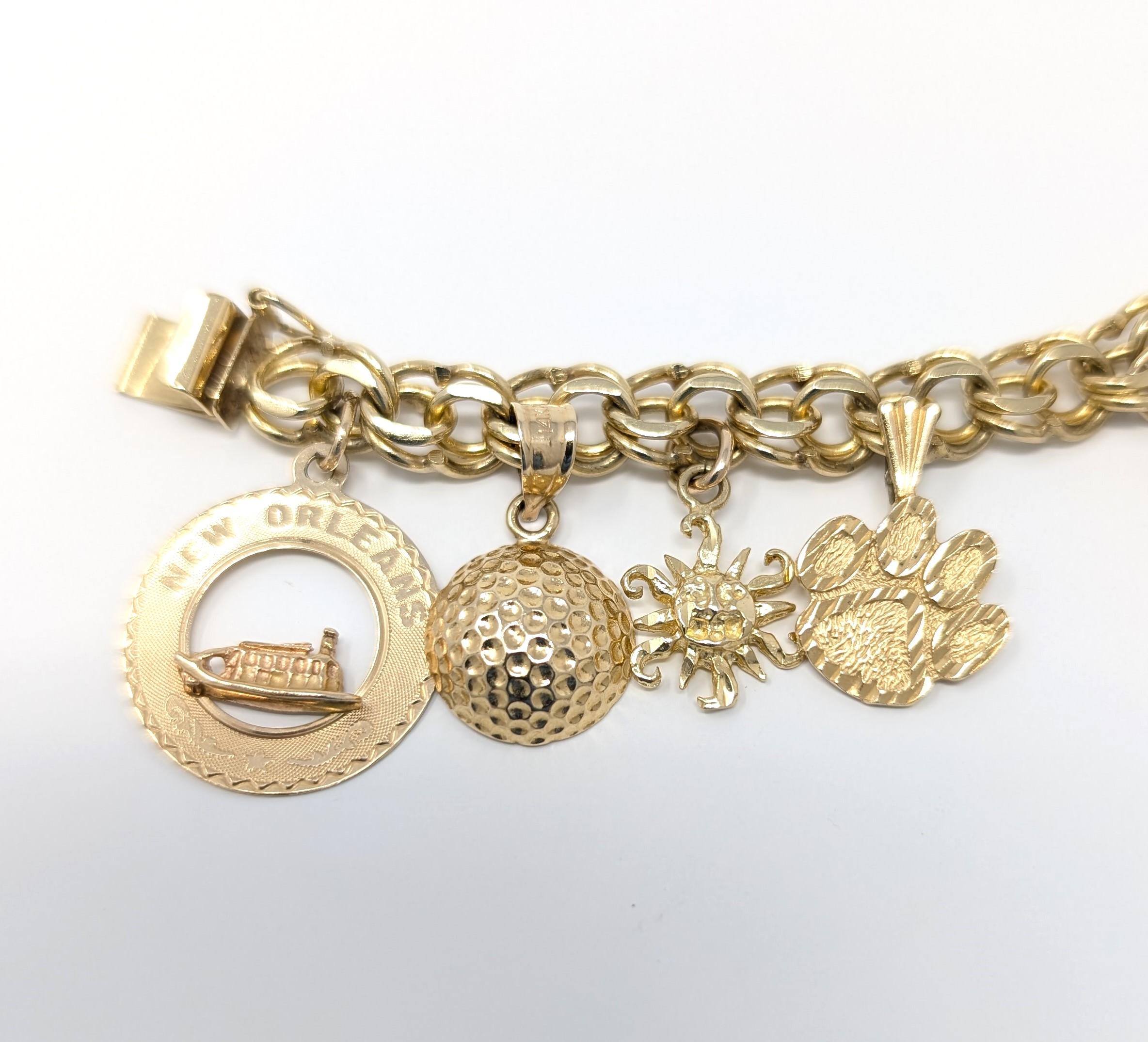 Vintage 10k Kettenarmband aus massivem Gelbgold mit 14k Charms aus Gelbgold mit feinem Schmuck, Golf im Angebot 3