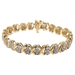 Vintage 10k Diamant-Cluster-Armband aus massivem Gelbgold XOXOXO Gliederarmband Signiert