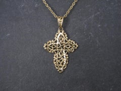 Vintage 10K Diamond Cut Filigree Cross Pendant