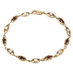 Vintage 10k Diamond & Garnet Bracelet Tennis Chain Link Solid Yellow Gold 7"