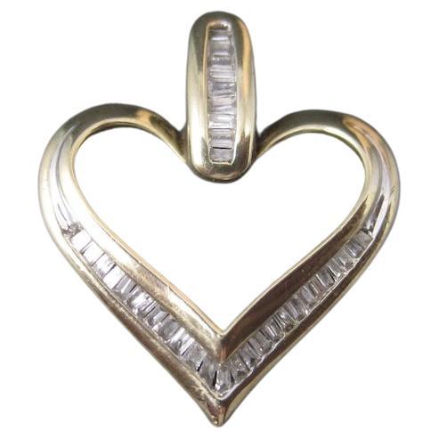 Vintage 10K Diamond Heart Pendant For Sale