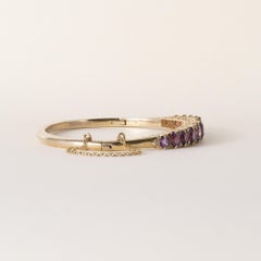 Vintage 10K Gold 6 Carats Amethyst and Rose Cut Diamond Bangle