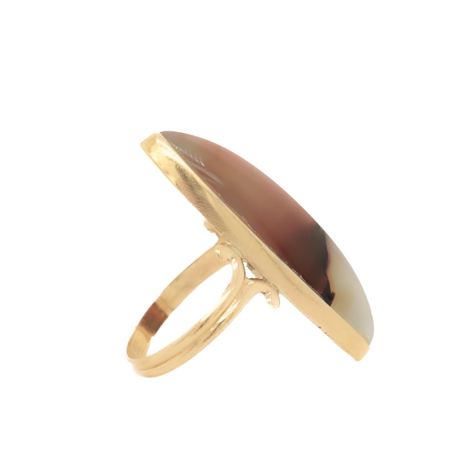 Vintage 10K Gold & Agate Navette Cabochon Ring For Sale 5