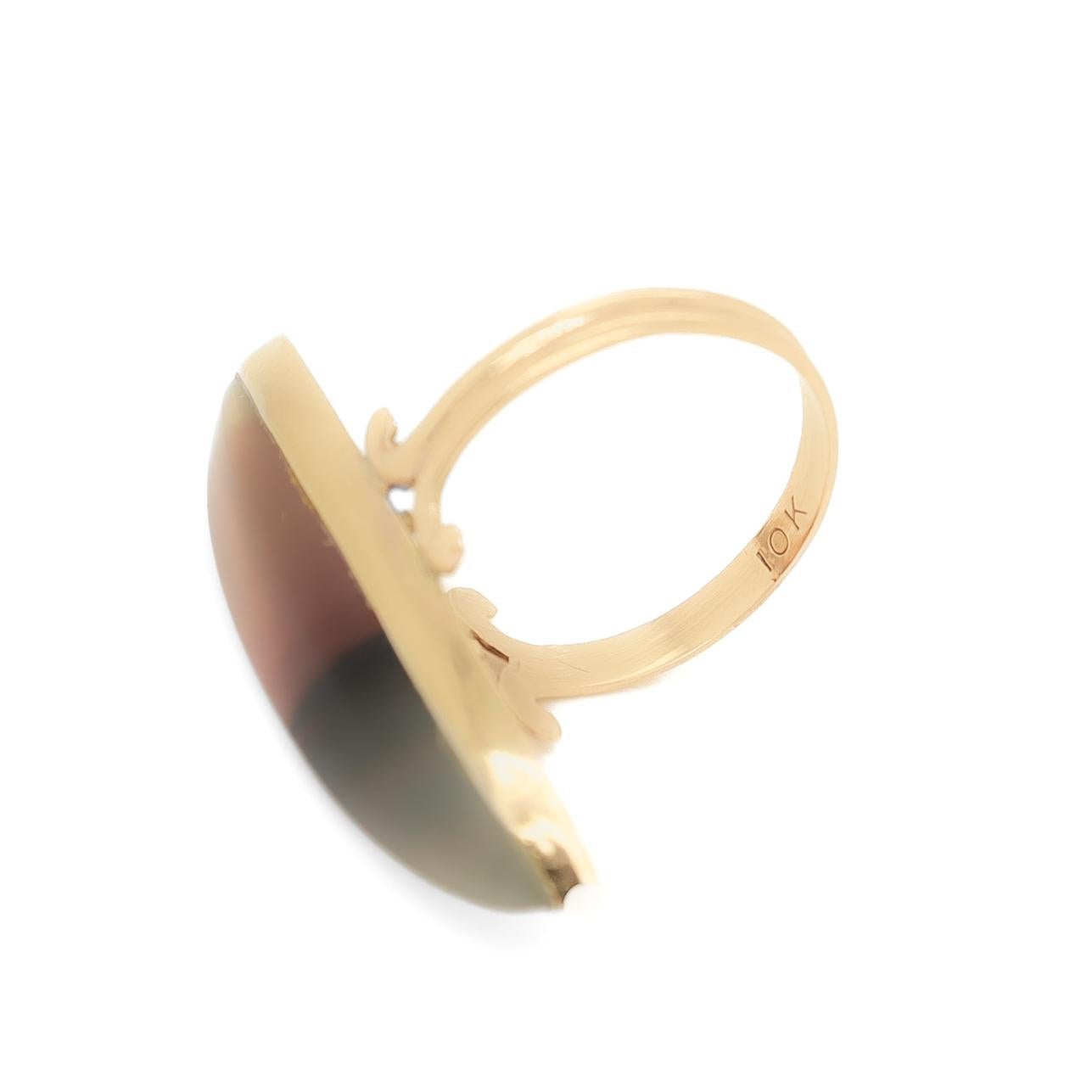 Vintage 10K Gold & Agate Navette Cabochon Ring For Sale 7