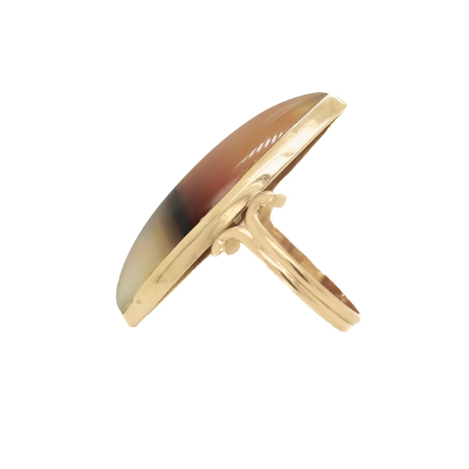 Vintage 10K Gold & Agate Navette Cabochon Ring For Sale 4