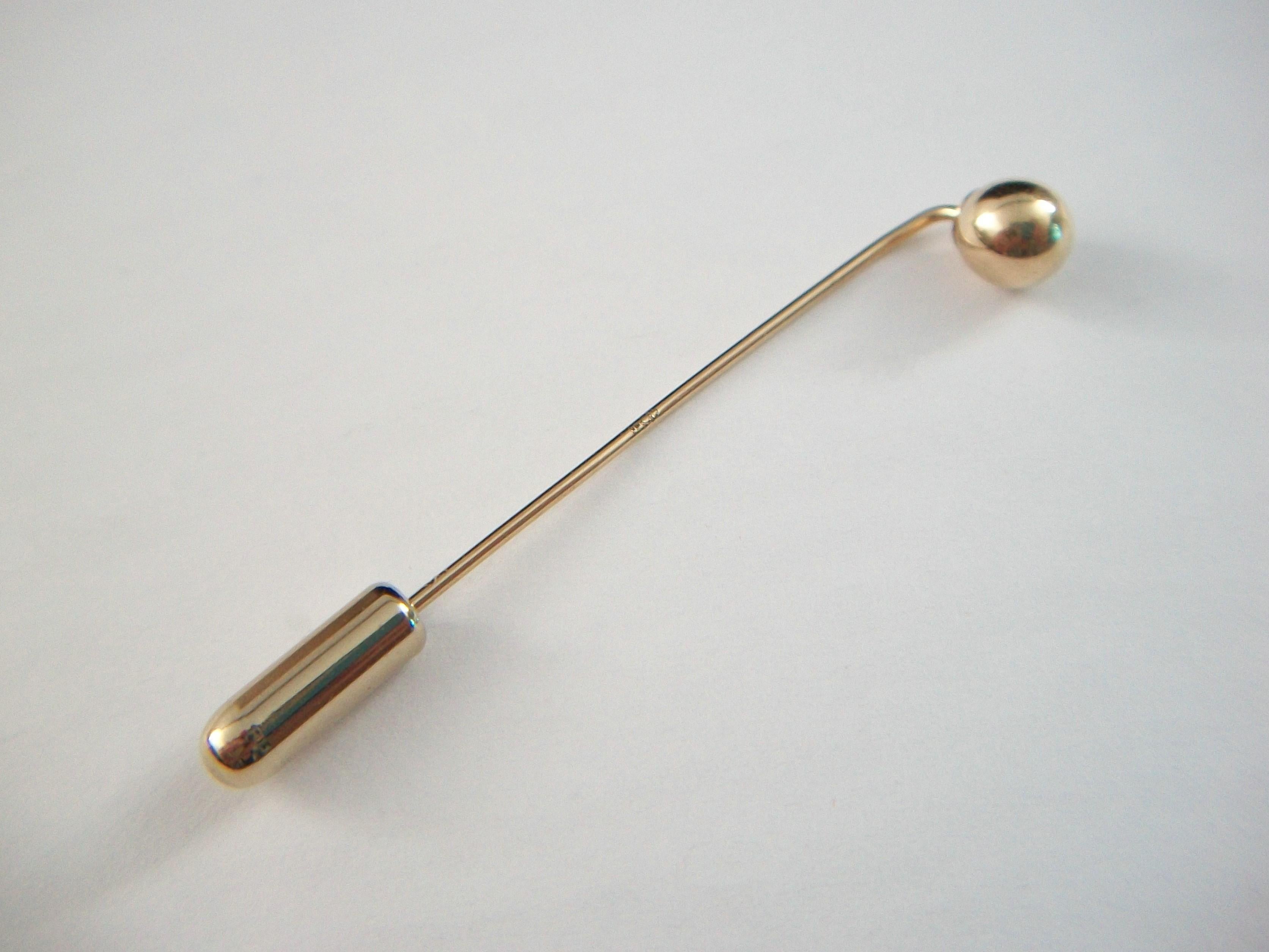 Modernist Vintage 10K Gold Ball Stick Pin - United States - Circa 1980's For Sale