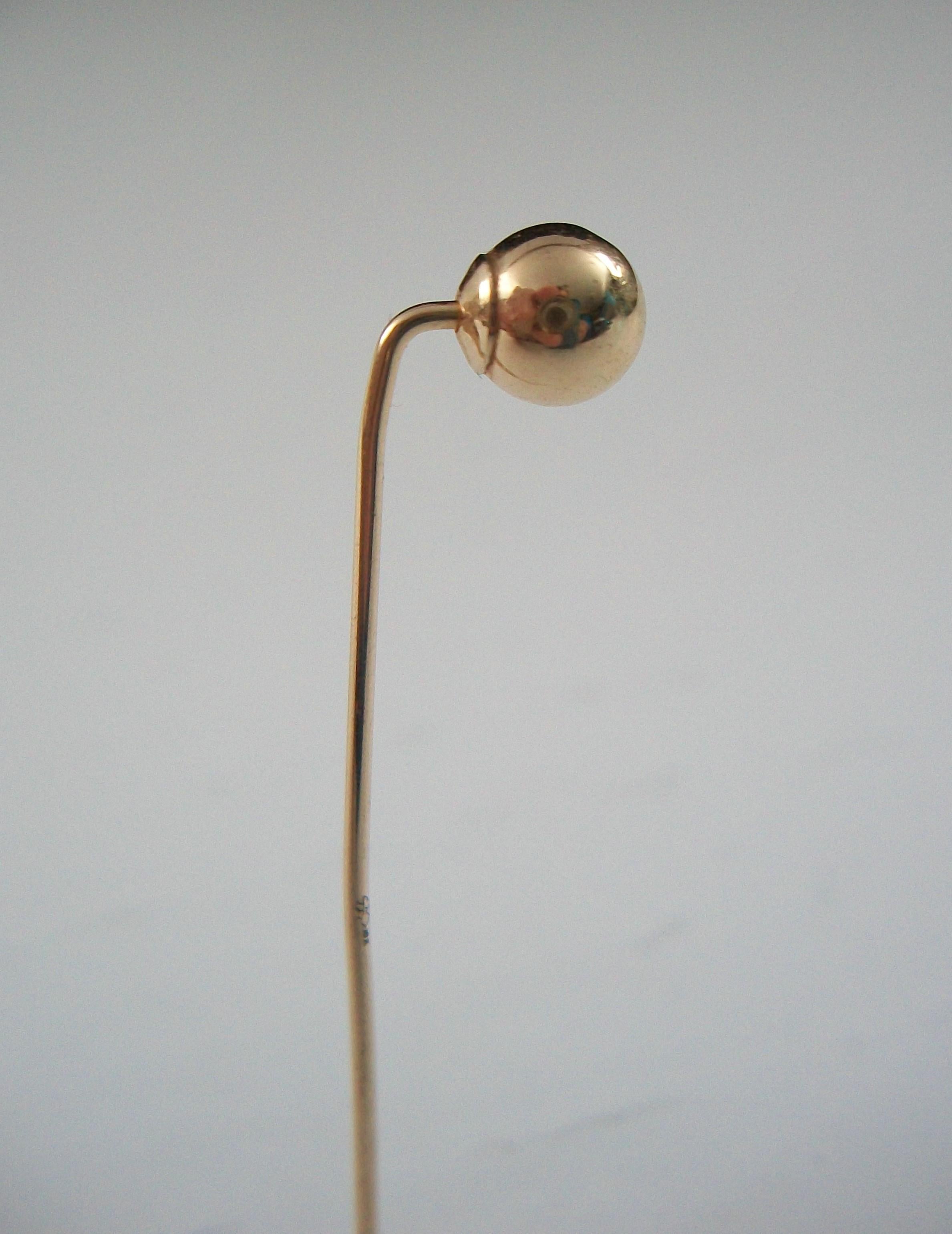 Women's or Men's Vintage 10K Gold Ball Stick Pin - United States - Circa 1980's For Sale