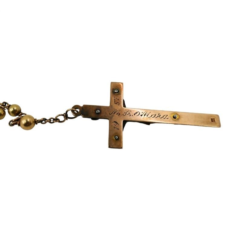 Vintage 10k Gold Beaded Rosary Necklace Medallion & Crucifix For Sale 1