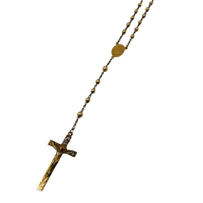 Vintage 10k Gold Beaded Rosary Necklace Medallion & Crucifix For Sale 2