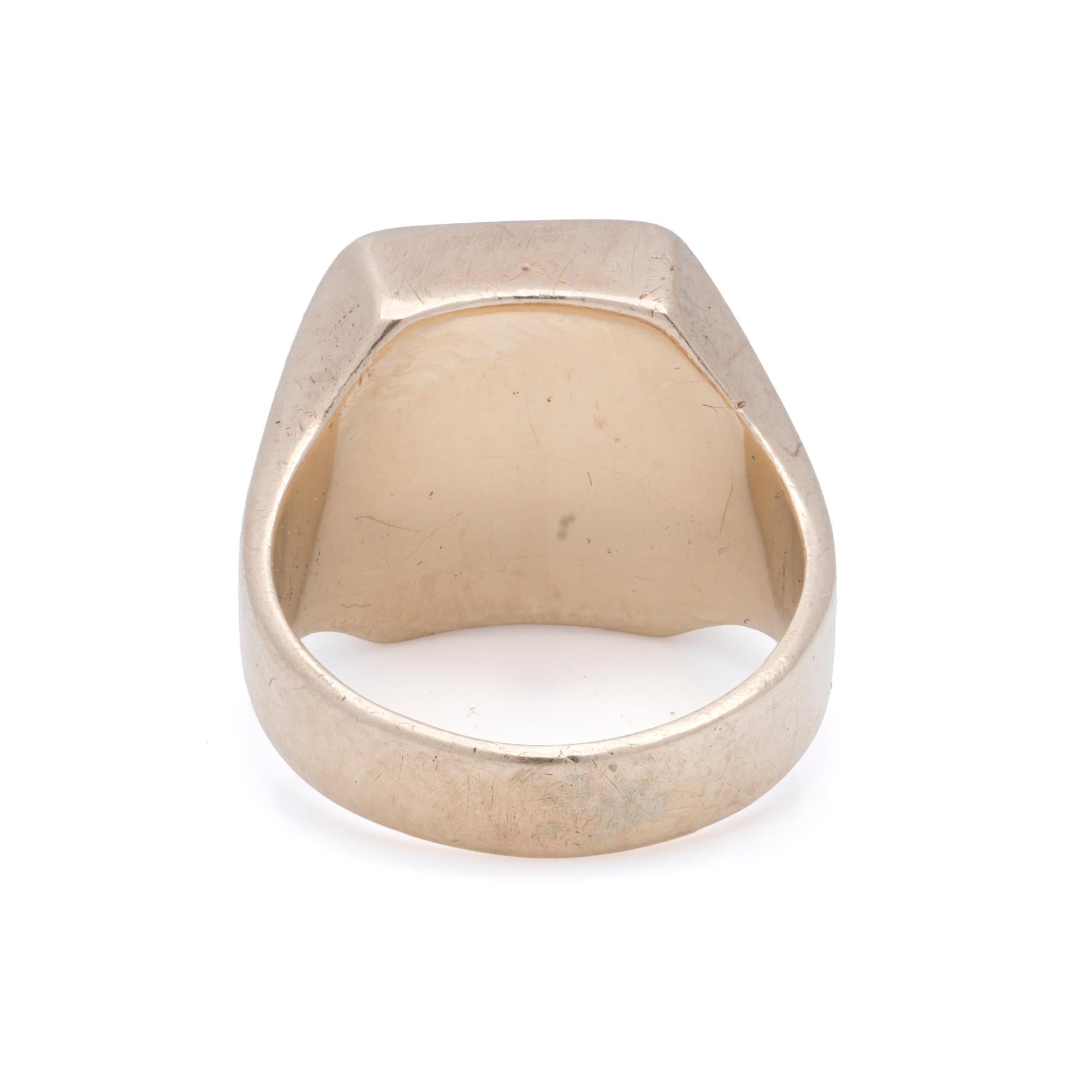 Vintage 10K Gold Bloodstone Intaglio Signet Ring by Birks (Circa 1950-1970) For Sale 1