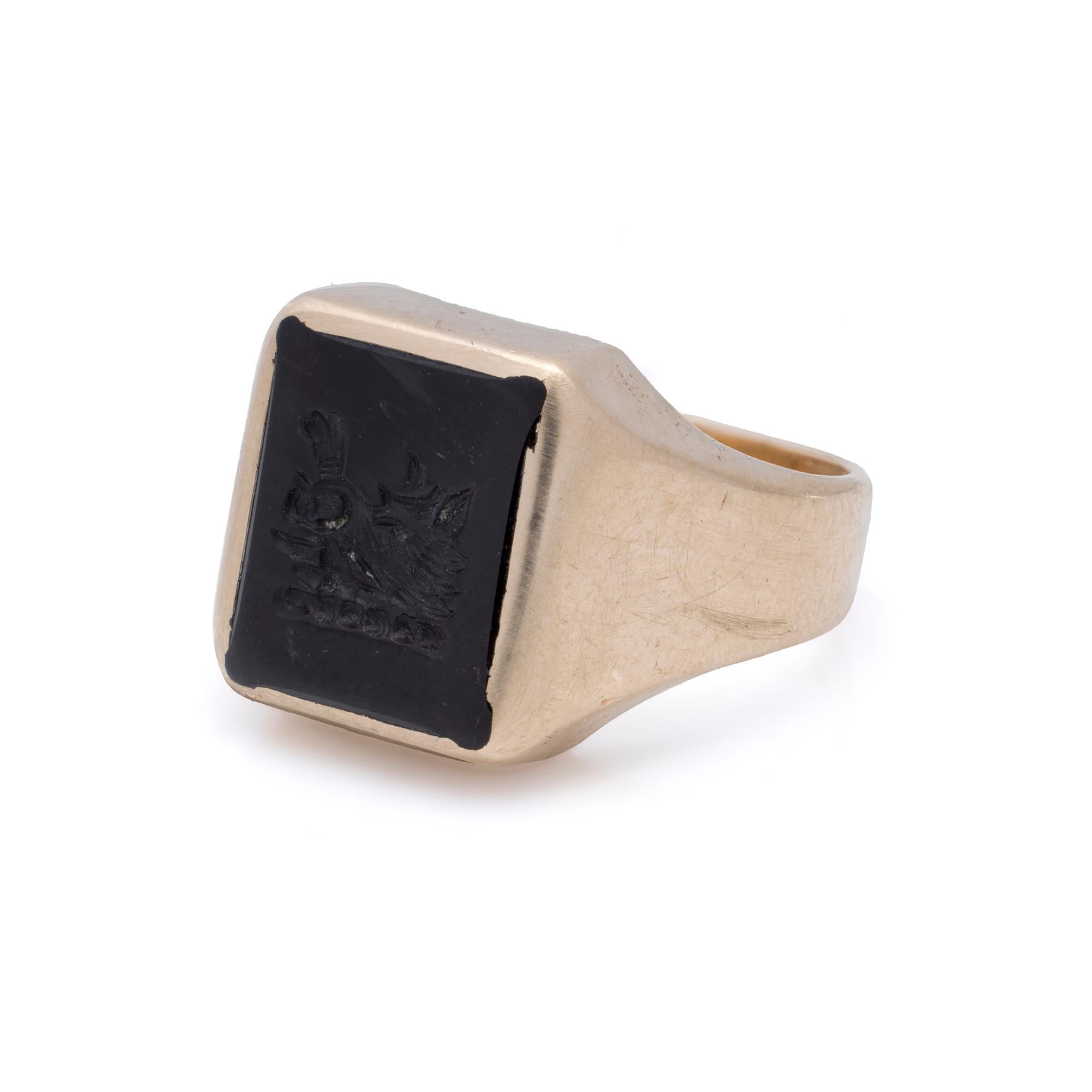 Vintage 10K Gold Bloodstone Intaglio Signet Ring by Birks (Circa 1950-1970) For Sale 2