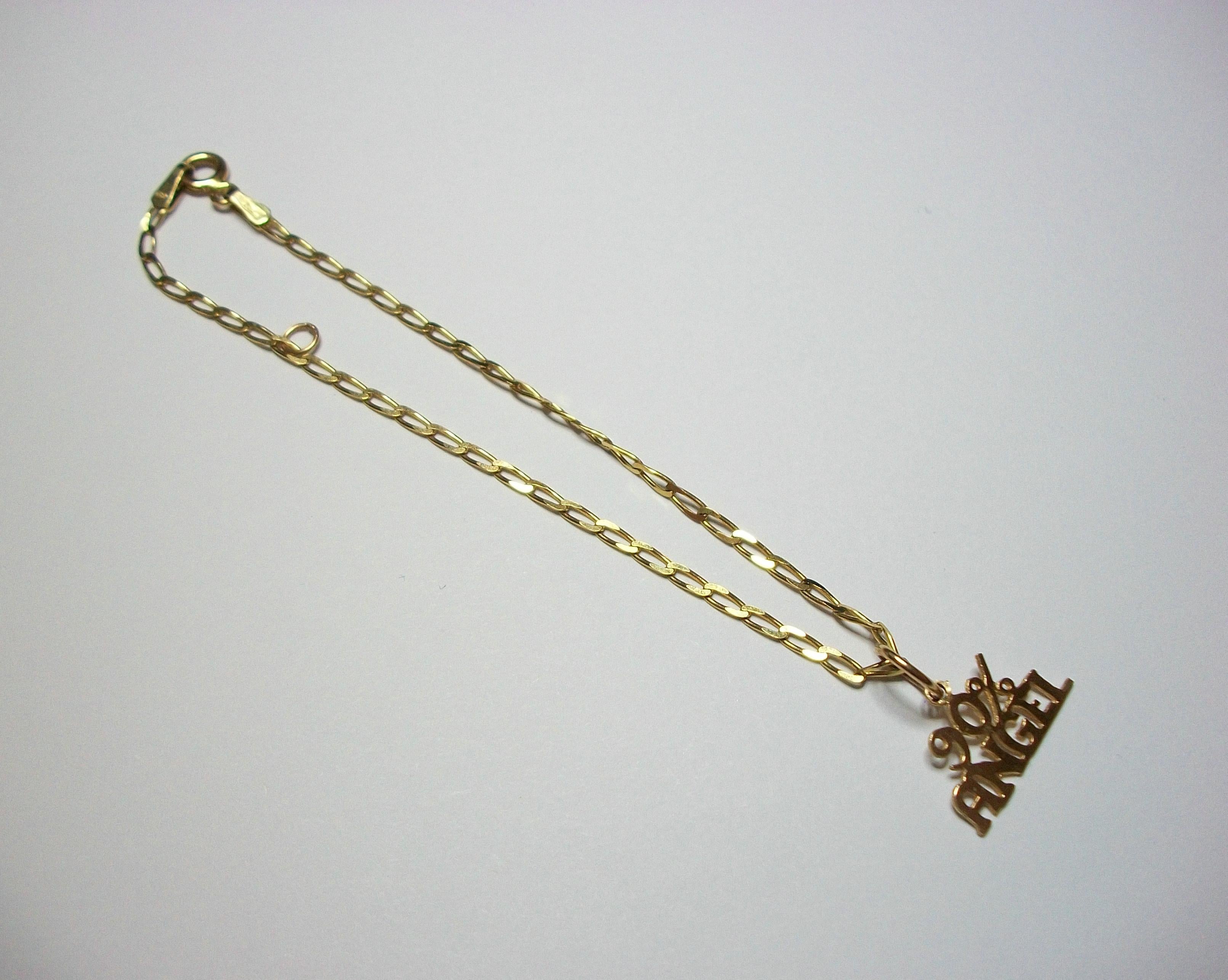 Women's Vintage 10K Gold Chain Link Bracelet - 90% Angel Charm - Signed - Italy - 20th C For Sale