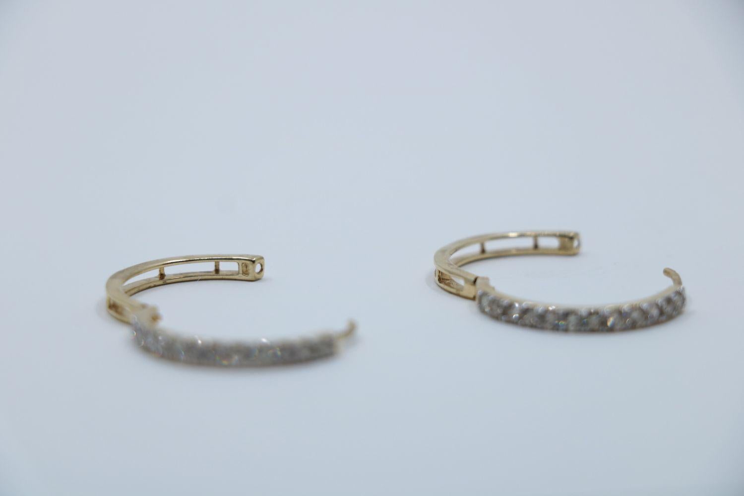 Vintage 10K Gold Diamond Hoop Earrings For Sale 2