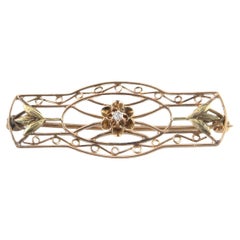 Broche / Alfiler vintage de oro de 10 quilates y diamantes con una elaborada celosía
