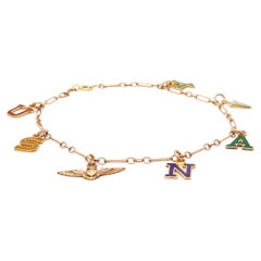 Vintage 10K Gold & Enamel U.S. Navy Chain Link Charm Bracelet