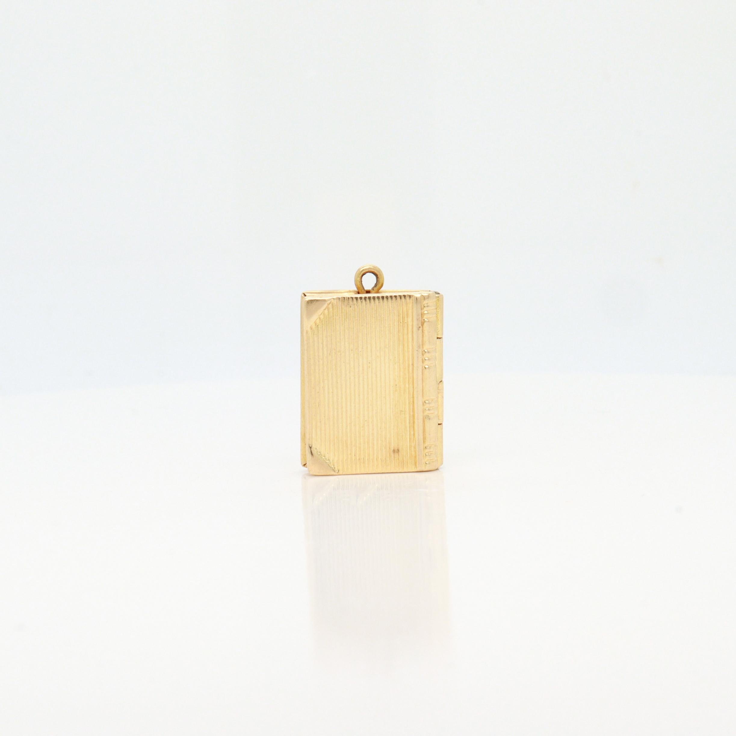 Vintage 10k Gold Figural Bible Charm Locket with the Lord's Prayer For Sale 2