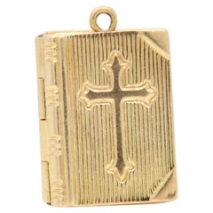 Vintage 10k Gold Figural Bible Charm Locket with the Lord's Prayer