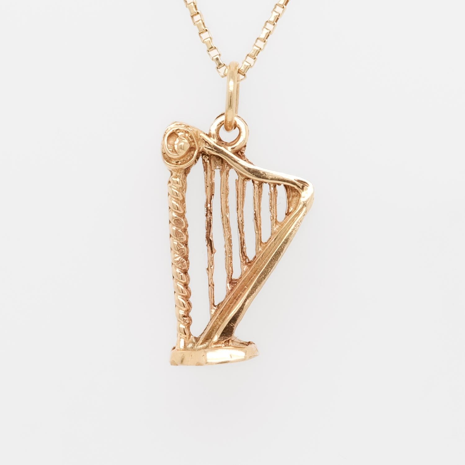 Women's or Men's Vintage 10K Gold Figural Harp Pendant Charm for a Bracelet For Sale