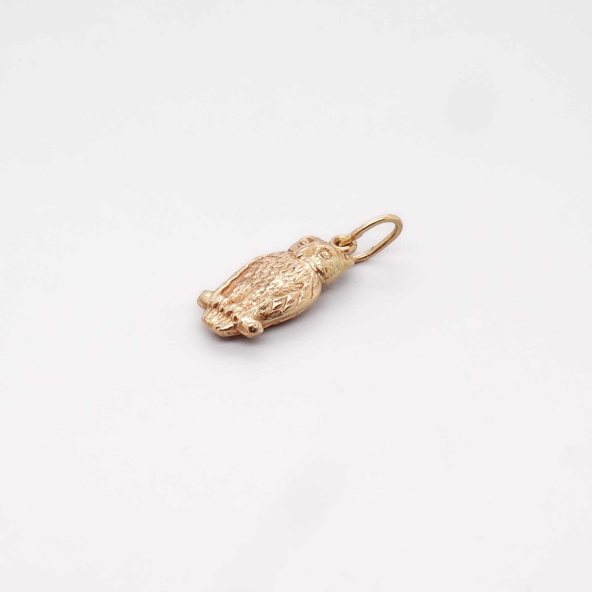 Vintage 10K Gold Figural Owl Charm for a Bracelet en vente 2