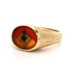 Vintage 10k Gold Intarsien Tigerauge Karneol Schwarzer Stein Mosaik Intarsien Ring