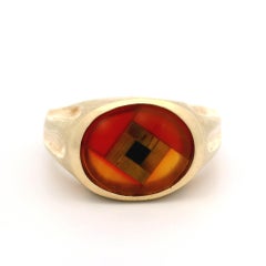 Anillo vintage de oro de 10k con incrustaciones de ojo de tigre cornalina piedra negra mosaico intarsia